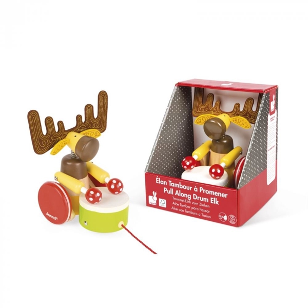 სათამაშო ეტლი Janod J08199 Roller Toy Moose with Drum