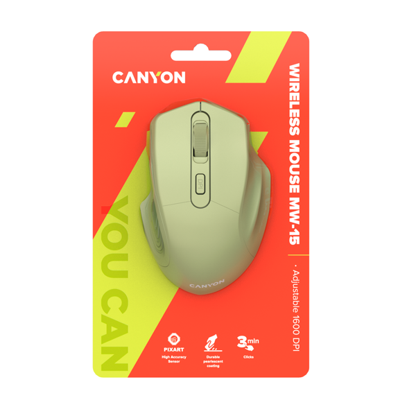 მაუსი Canyon CNE-CMSW15GO, Wireless Mouse, Yellow