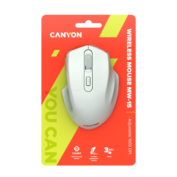 მაუსი Canyon CNE-CMSW15PW, Wireless Mouse, Pearl white