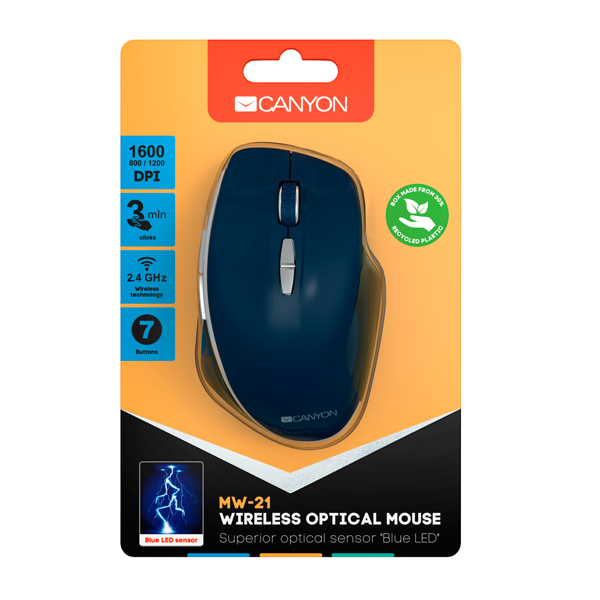 მაუსი Canyon CNS-CMSW21BL, Wireless Mouse, Blue