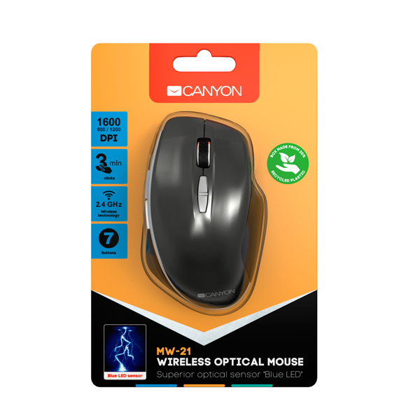 მაუსი Canyon CNS-CMSW21DG, Wireless Mouse, Dark Grey