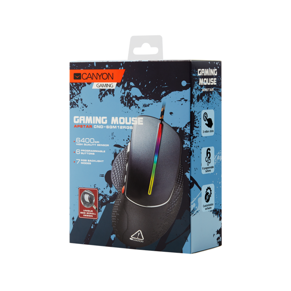 მაუსი Canyon CND-SGM12RGB, RGB, Wired, Gaming Mouse, Black