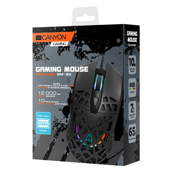 მაუსი Canyon CND-SGM20B, RGB, Wired, Gaming Mouse, Black