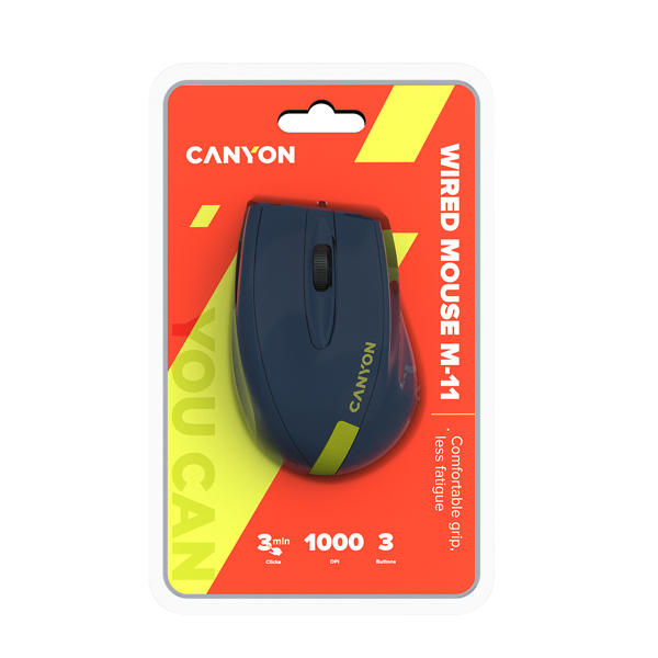 მაუსი Canyon CNE-CMS11BY, Wired Mouse, Blue/Yellow