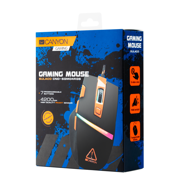 მაუსი Canyon CND-SGM04RGB, RGB, Wired, Gaming Mouse, Black/Orange