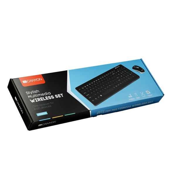 კლავიატურა+მაუსი Canyon CNS-HSETW3-RU, Wireless Keyboard and Mouse, Black