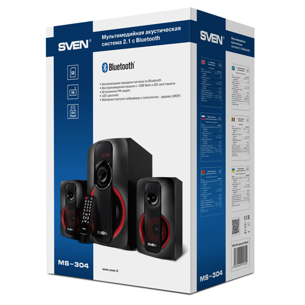 Sven MS-304, Wired Speakers, USB, SD, FM, Bluetooth, Black