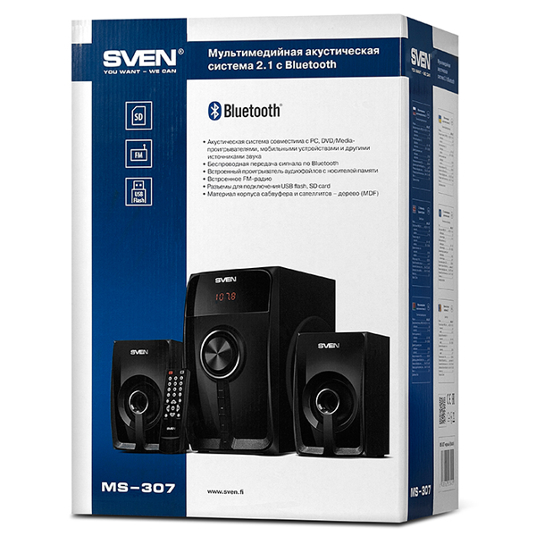 დინამიკი Sven MS-307, Wired Speakers, USB, SD, FM, Bluetooth, Black