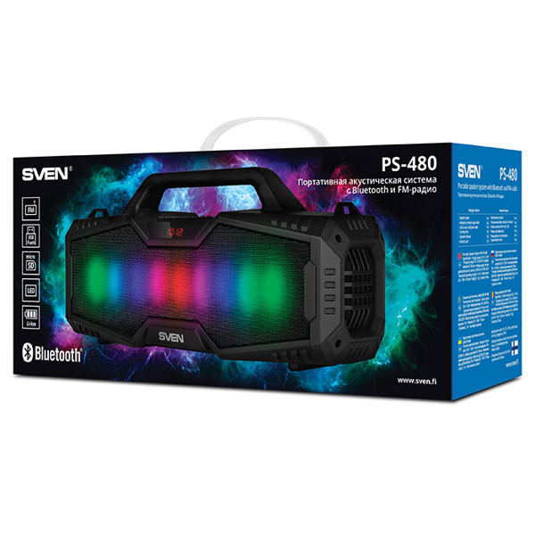 დინამიკი Sven PS-480, LED-display, Wireless Speaker, Bluetooth, USB, microSD, FM radio, Black