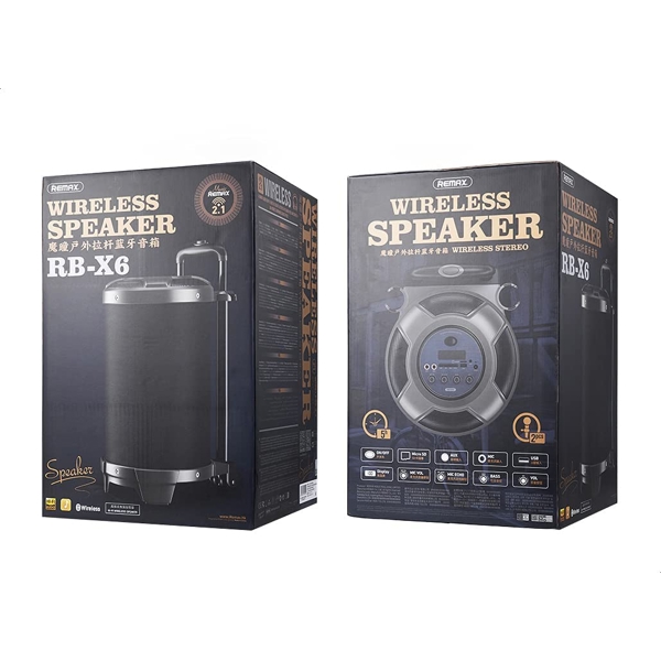 დინამიკი Remax RB-X6 Wireless Outdoor Portable Trolley Speaker With Two Microphones, Black