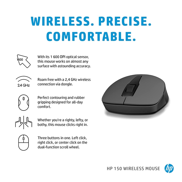 HP 2S9L1AA 150, Wireless Mouse, USB, Black