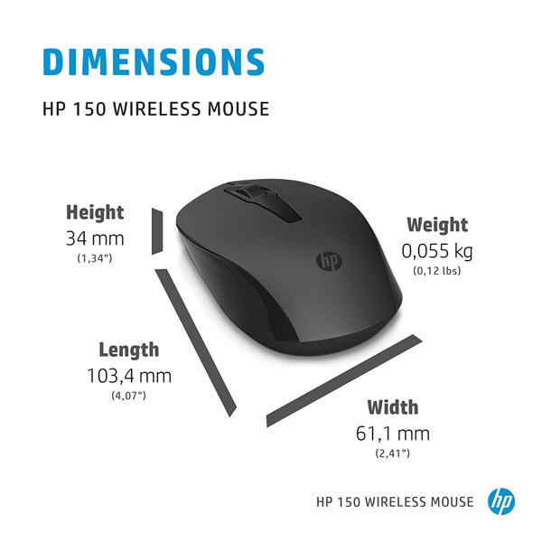 HP 2S9L1AA 150, Wireless Mouse, USB, Black