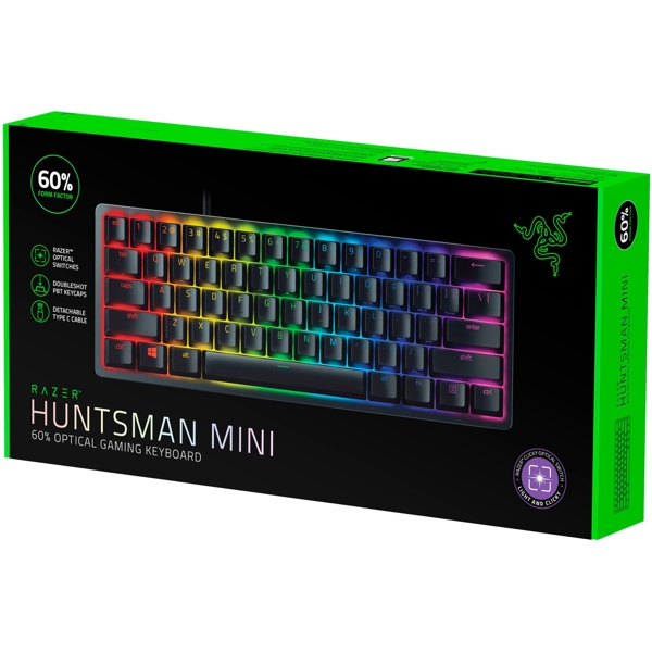 კლავიატურა Razer RZ03-03391500-R3R1 Huntsman Mini Gaming Keyboard, Purple Switch, USB, RGB, Black