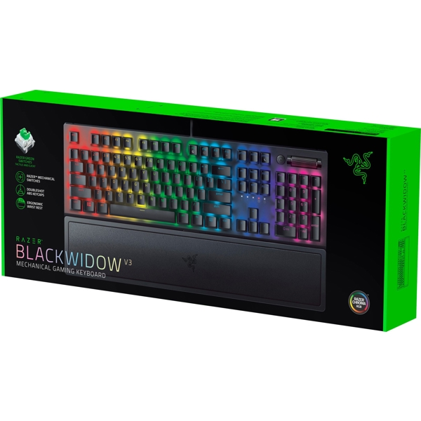 კლავიატურა Razer RZ03-03540800-R3R1 BlackWidow V3 Gaming Keyboard, Green Switch, USB, RGB, Black