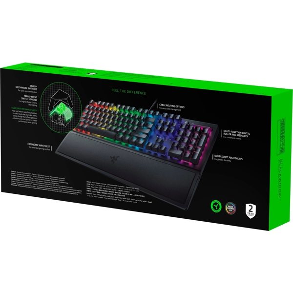 კლავიატურა Razer RZ03-03540800-R3R1 BlackWidow V3 Gaming Keyboard, Green Switch, USB, RGB, Black