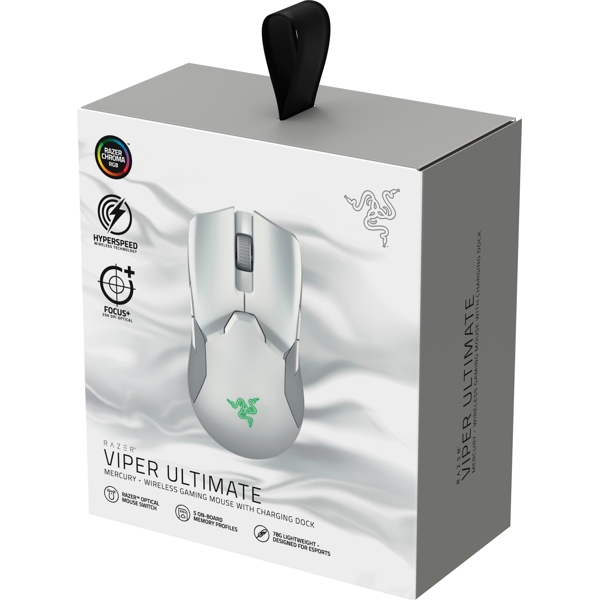 მაუსი Razer RZ01-03050400-R3M1 Viper Ultimate Wireless Gaming Mouse With Charging Dock, Mercury, RGB, White