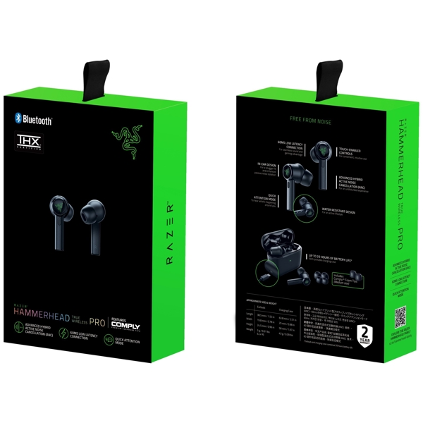 Razer RZ12-03440100-R3G1 Hammerhead True Wireless Pro Headphones, Black