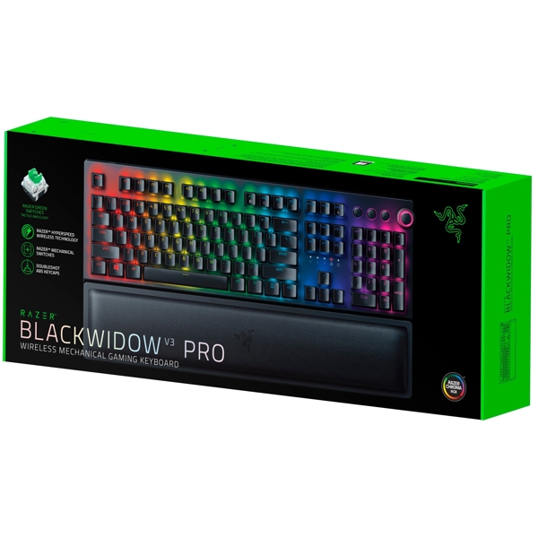 Razer RZ03-03530800-R3R1 BlackWidow V3 Pro Gaming Keyboard, Green Switch, BT, USB, RGB, Black