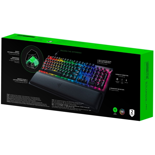 Razer RZ03-03530800-R3R1 BlackWidow V3 Pro Gaming Keyboard, Green Switch, BT, USB, RGB, Black