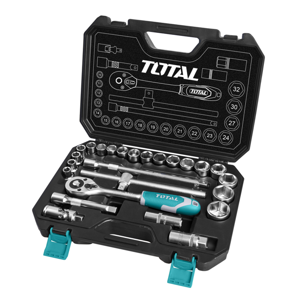 ხელსაწყოების ნაკრები Total THT121251, 25pcs Tool Set, Black/Silver