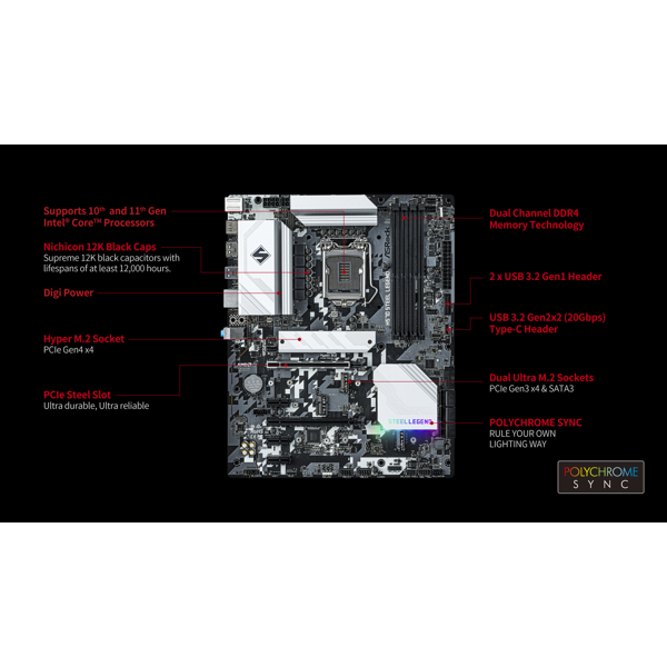 დედა დაფა ASRock H570 Steel Legend, 128GB, DDR4 4800MHz, HDMI, DisplayPort