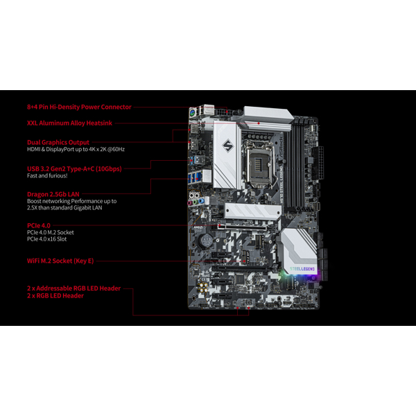 დედა დაფა ASRock H570 Steel Legend, 128GB, DDR4 4800MHz, HDMI, DisplayPort