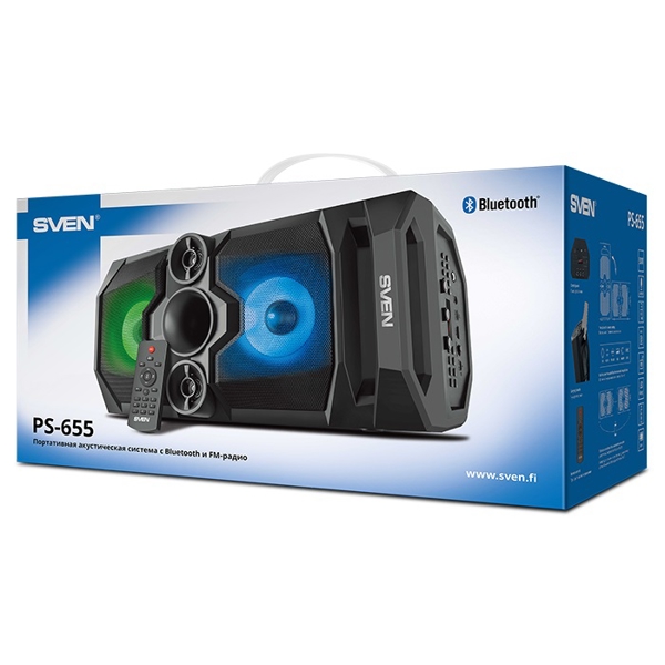 დინამიკი Sven PS-655 Speaker System 50W, TWS, Bluetooth, FM, USB, microSD, LED-display, RC, 2x4400mAh, Black