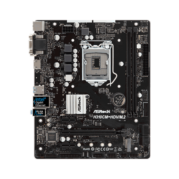 დედა დაფა ASRock H310CM-HDV/M.2, DDR4 2666, HDMI, DVI-D, D-Sub, Intel Gigabit LAN