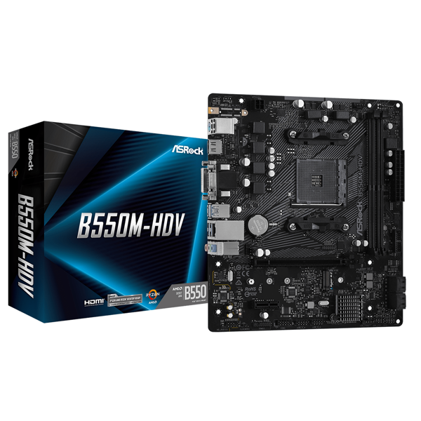 დედა დაფა ASRock B550M-HDV, DDR4 4733+ (OC), HDMI, DVI-D, D-Sub, Gigabit LAN