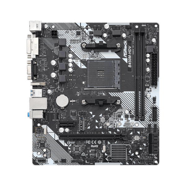 დედა დაფა ASRock  B450M-HDV R4.0, DDR4 3200+(OC), HDMI, DVI-D, D-Sub, Realtek Gigabit LAN