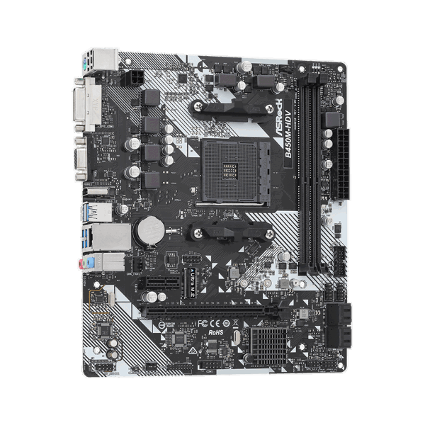 დედა დაფა ASRock  B450M-HDV R4.0, DDR4 3200+(OC), HDMI, DVI-D, D-Sub, Realtek Gigabit LAN