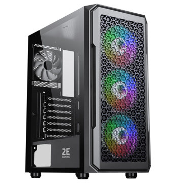 ქეისი 2E G338 HEXAGON, Mid-Tower, ARGB, Gaming PC Case, Black