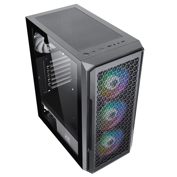 ქეისი 2E G338 HEXAGON, Mid-Tower, ARGB, Gaming PC Case, Black