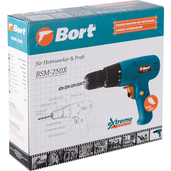 სახრახნისი Bort BSM-250X, 280W, 800rpm, Electric Drill 