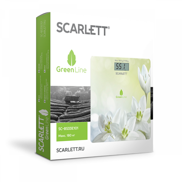 იატაკის სასწორი Scarlett SC-BS33E101, Max Weight 180kg, Floor Scale, Green