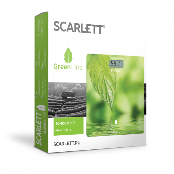 იატაკის სასწორი Scarlett SC-BS33E102, Max Weight 180kg, Floor Scale, Green