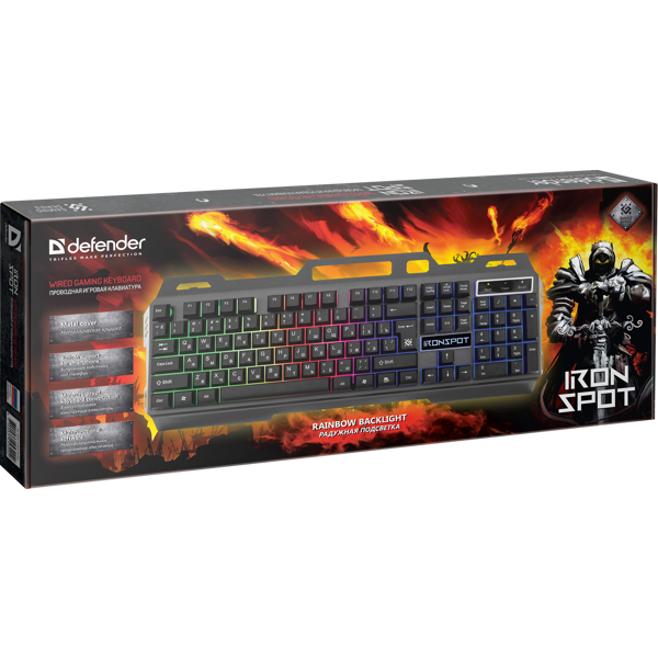 კლავიატურა DEFENDER IronSpot GK-320L Wired gaming keyboard, RU, rainbow backlight (45320) 4714033453