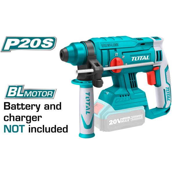 პერფორატორი Total TRHLI2201, 1350 Rpm, 1.5J, Brushless Rotary Hammer, Blue