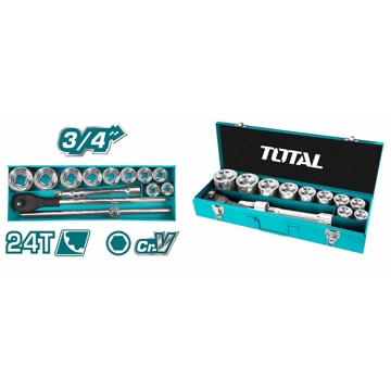 ხელსაწყოების ნაკრები Total THT341151, 3/4″, 15Pcs Socket Set