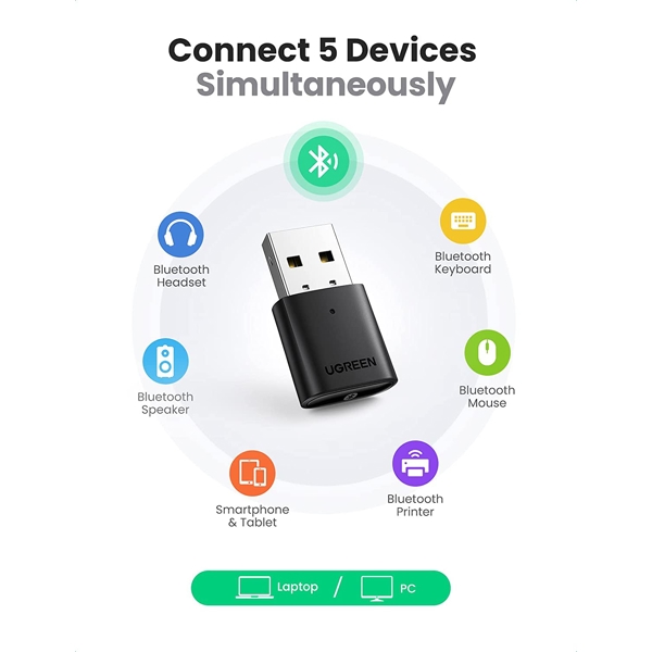 Bluetooth ადაპტერი UGREEN CM390 (80889), USB Bluetooth Adapter, Black