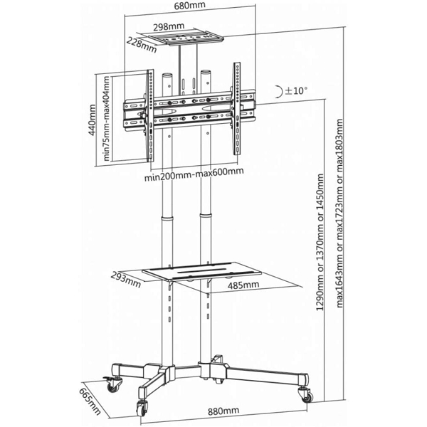 ტელევიზორის საკიდი Reflecta 70VCE-Shelf, 37"-70", TV Stand, Black