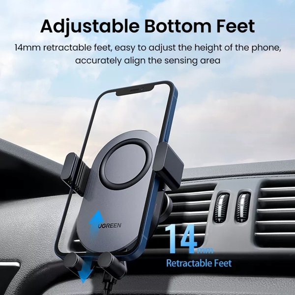 უსადენო დამტენი UGREEN CD256 (40118) Wireless Car Charger, 15W Auto Induction Phone Holder, Black