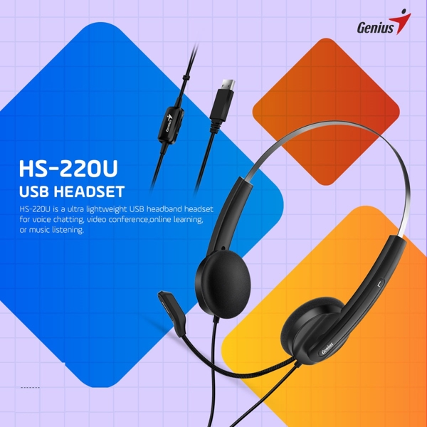 Genius HS-220U, Wired, USB, Headphone, Black