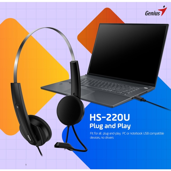 Genius HS-220U, Wired, USB, Headphone, Black