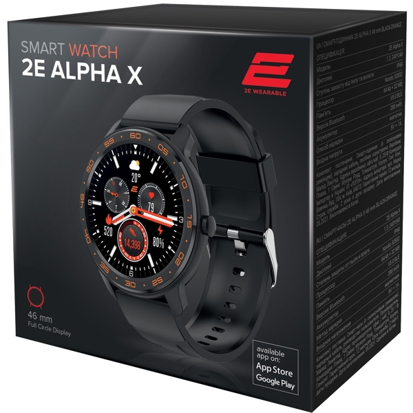 სმარტ საათი 2E 2E-CWW30BKOR Smart Watch Alpha X 46 mm, Black/Orange