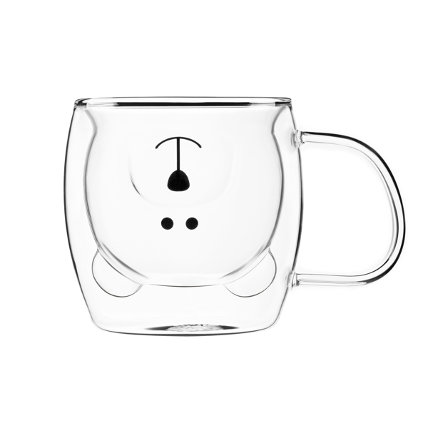 ჭიქების ნაკრები Ardesto AR2625GHA 250ml, 2 pcs Double Wall Borosilicate Glass Mug Set Animals With Handles