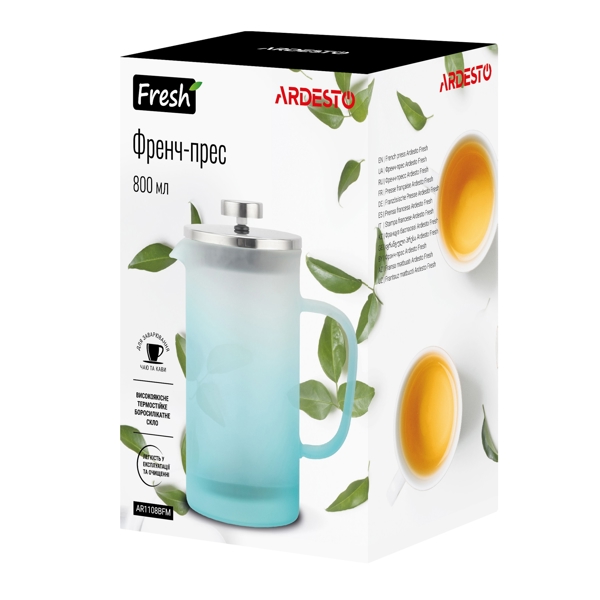 ჩაიდანი Ardesto AR1108BFM 800ml, French Press Fresh, Tiffany blue