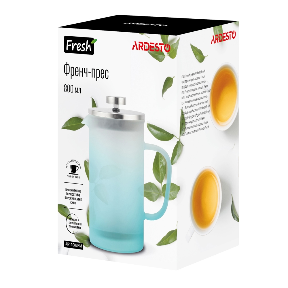 ჩაიდანი Ardesto AR1108BFM 0.8l, French Press Fresh, Tiffany blue