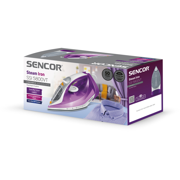 Sencor SSI 5800VT, 2400W, 260ML, Steam Iron, White/Purple