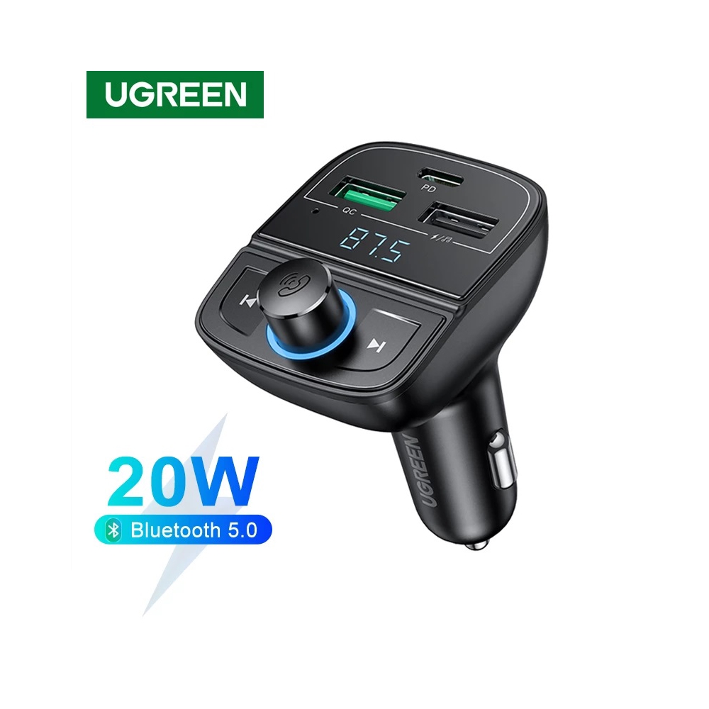 UGREEN CD229 (80910), Bluetooth FM Car Charger, PD, USB Flash Drive, Black